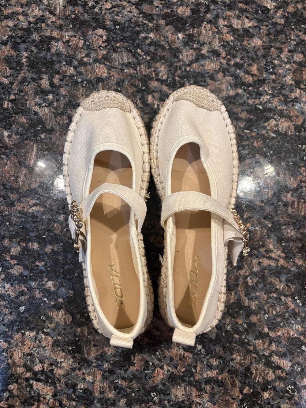 SODA Cream Canvas Espadrille Mary Jane with Decorative Buckle - Picture 13 of 16